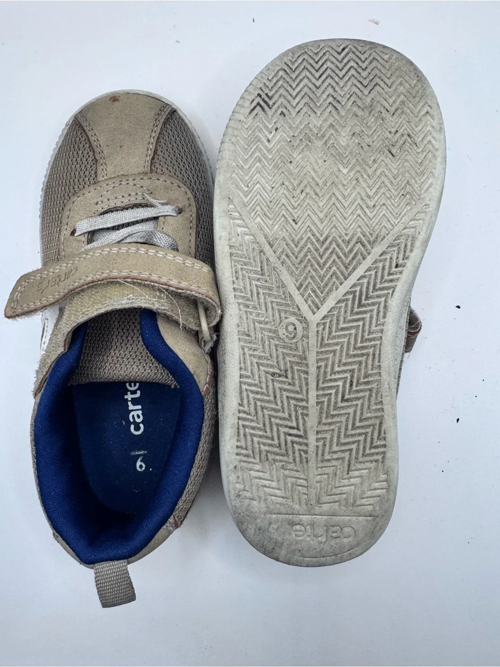 Carter's Tan, White and Blue Velcro Sneakers for Kids - Kidcore - 9